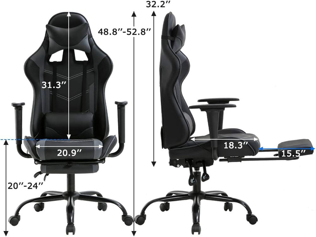 High-Back Office Chair Ergonomic PC Gaming Chair Cheap Desk Chair Executive PU Leather Rolling Swivel Computer Chair with Lumbar Support, Grey