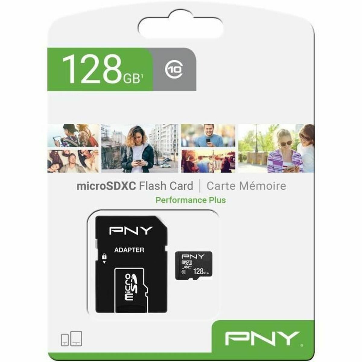 Micro SD Memory Card with Adaptor PNY Performance Plus 128 GB