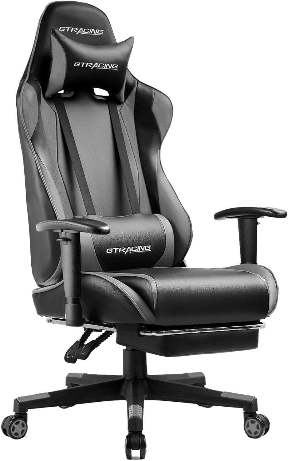 Gaming Chair with Footrest, Ergonomic Computer Game Desk Chair, Reclining Gaming Chair Seat Height Adjustment, Swivel Rocker with Headrest and Lumbar (Gray)