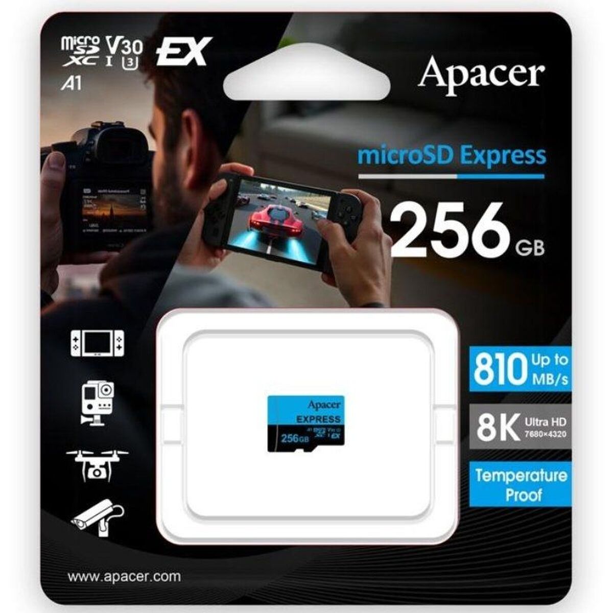 Micro SD Memory Card with Adaptor Apacer UHS-I Clase 10 256 GB