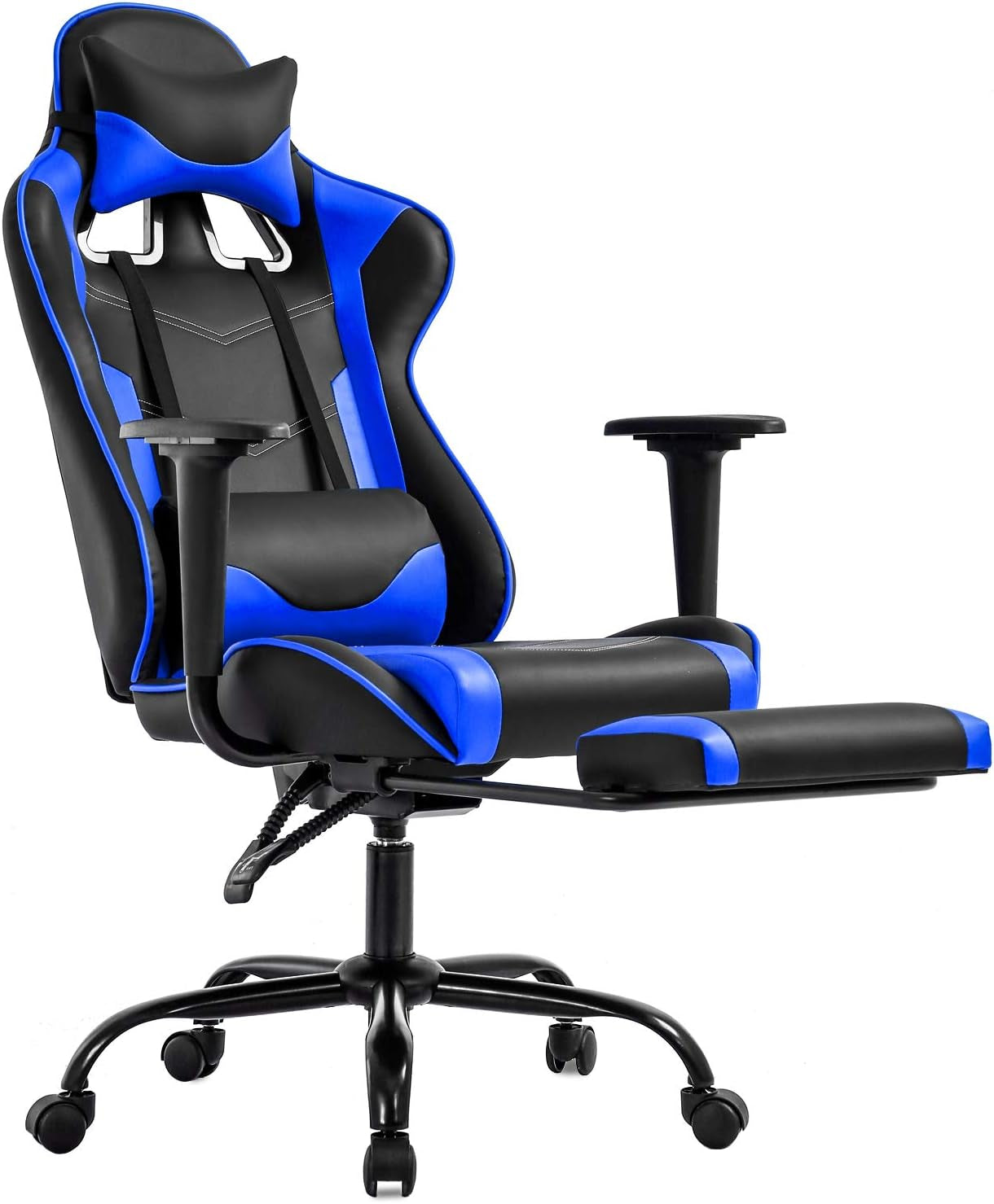 Gaming Chair with Footrest,Ergonomic Office Chair,Adjustable Swivel Desk Chair,Reclining Computer Lumbar Support and Headrest,Racing Style Video Gamer (Blue)