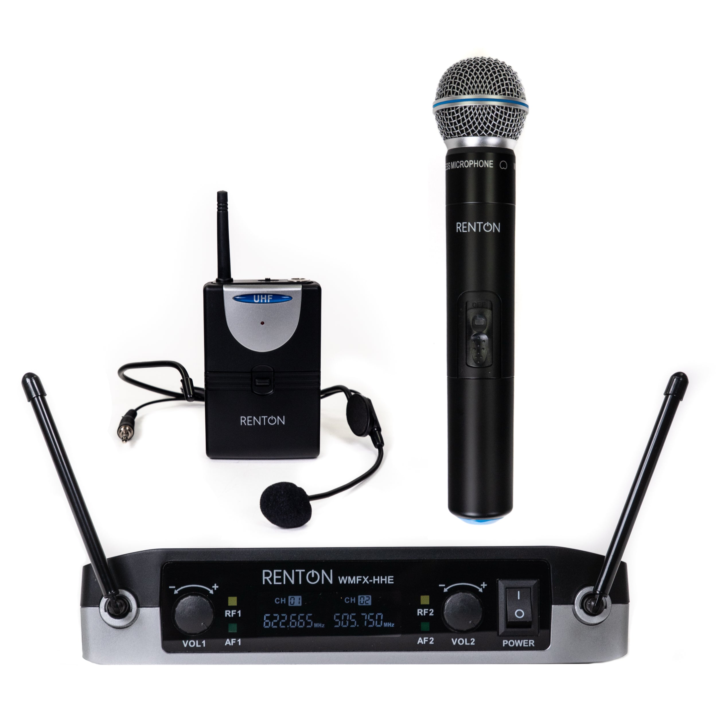 Renton Wireless handheld microphone + bodypack + black headset microphone