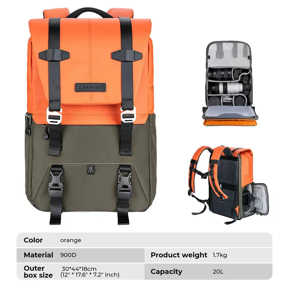 NNEOBA 20L Camera Backpack with Tripod Holder Orange
