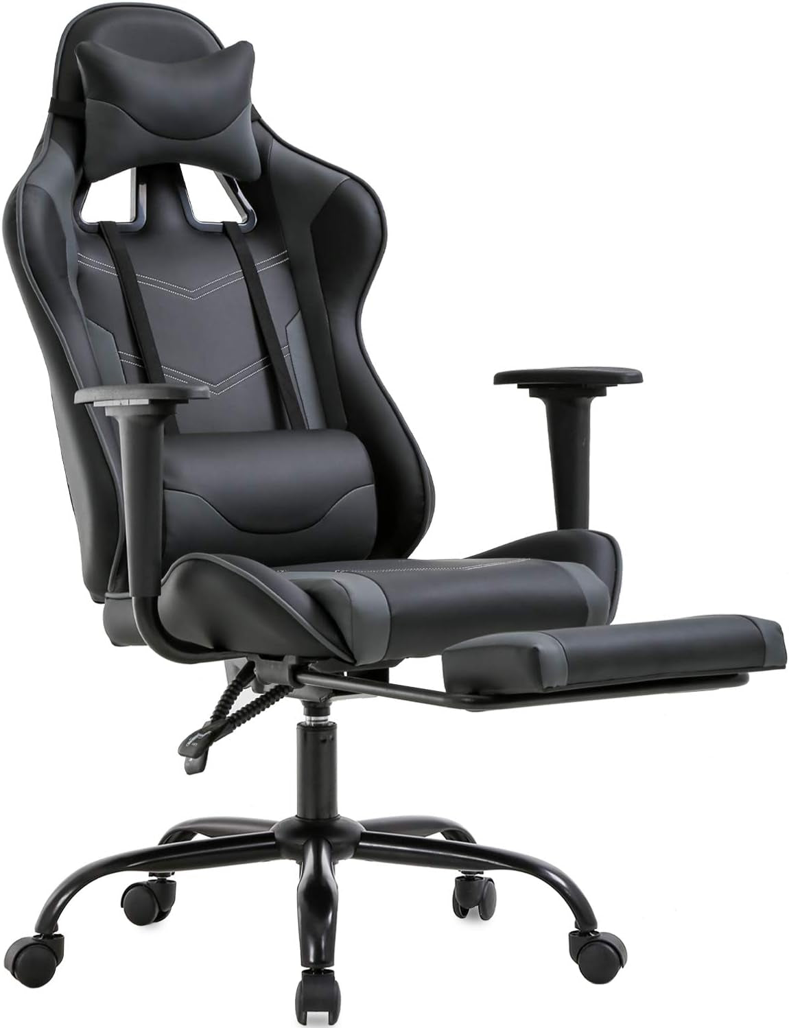 High-Back Office Chair Ergonomic PC Gaming Chair Cheap Desk Chair Executive PU Leather Rolling Swivel Computer Chair with Lumbar Support, Grey