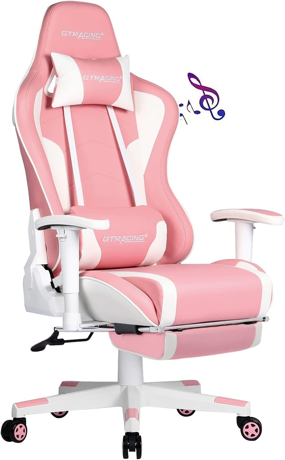 Gaming Chair with Footrest Speakers Video Game Chair Bluetooth Music Heavy Duty Ergonomic Computer Office Desk Chair (Pink)