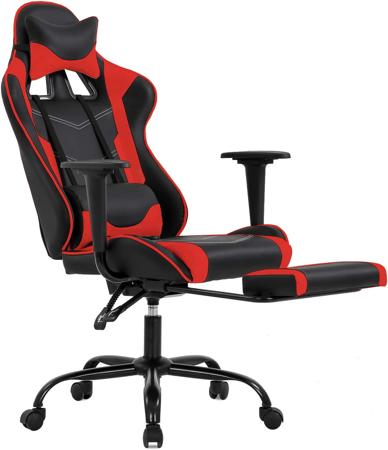 Gaming Chair Office Chair Ergonomic Desk Chair with Footrest Arms Lumbar Support Headrest Swivel Rolling High Back Racing Computer Chair for Women Men Adults Girls,Red