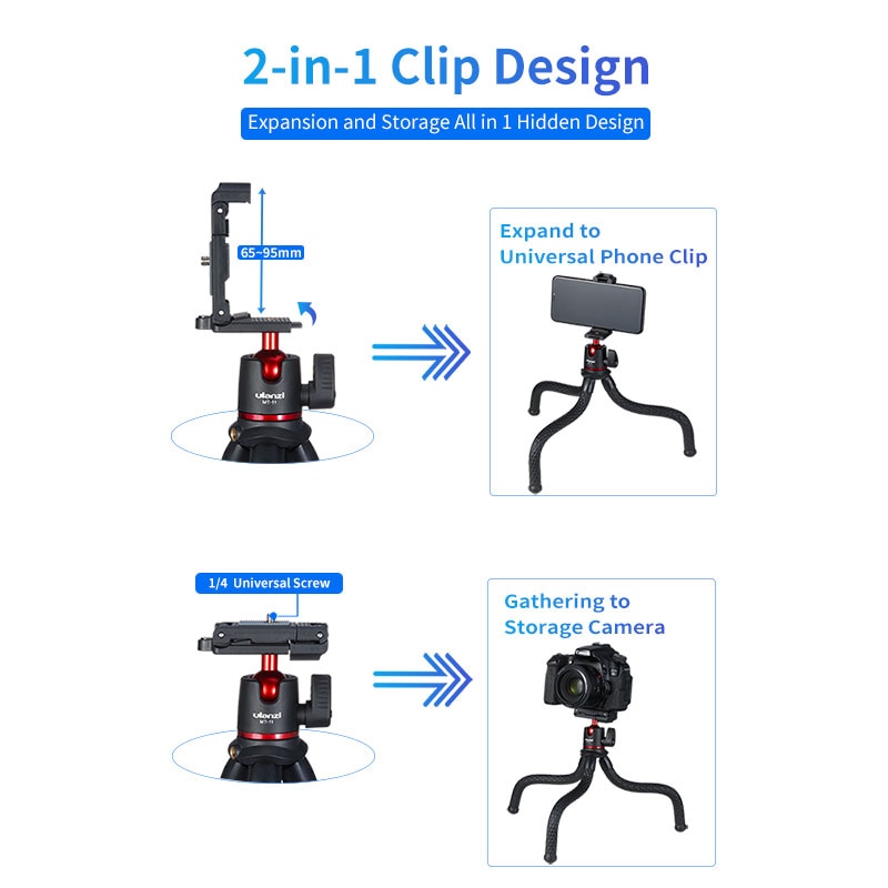 MT-11Flexible Octopus Tripod Smartphone DSLR SLR Vlog Tripod Travel Portable 2 in 1 Tripod Extend 1/4 Screw for Magic Arm