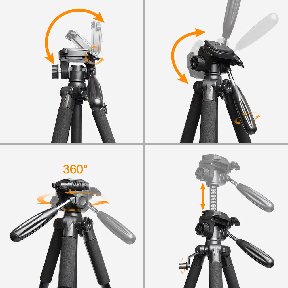 Multi-function Travel Camera Tripod 56"/143cm Adjustable Laser Level Tripod with 3-Way Swivel Pan Head,with Bubble Level